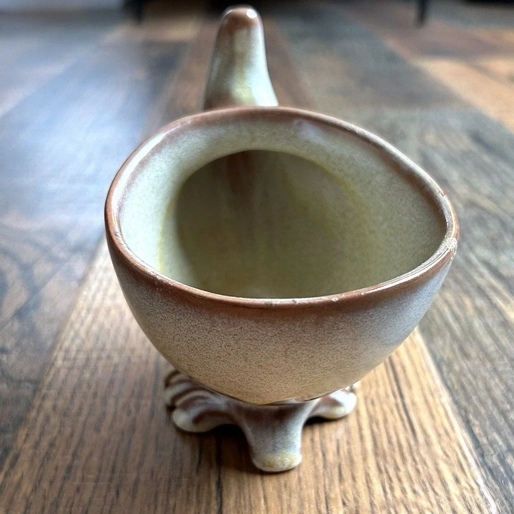 Frankoma Pottery 575 Footed Vase Brown Tan Green Glaze Vintage Decor